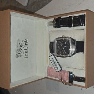 Men's Black and Stainless Steel Watch Set